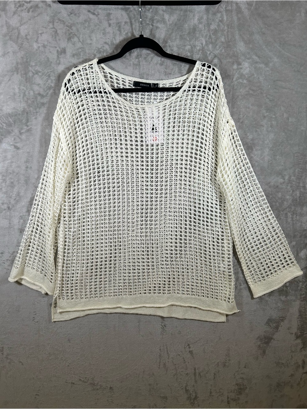 Open-Knit Scoop Neck Sweater - Cream